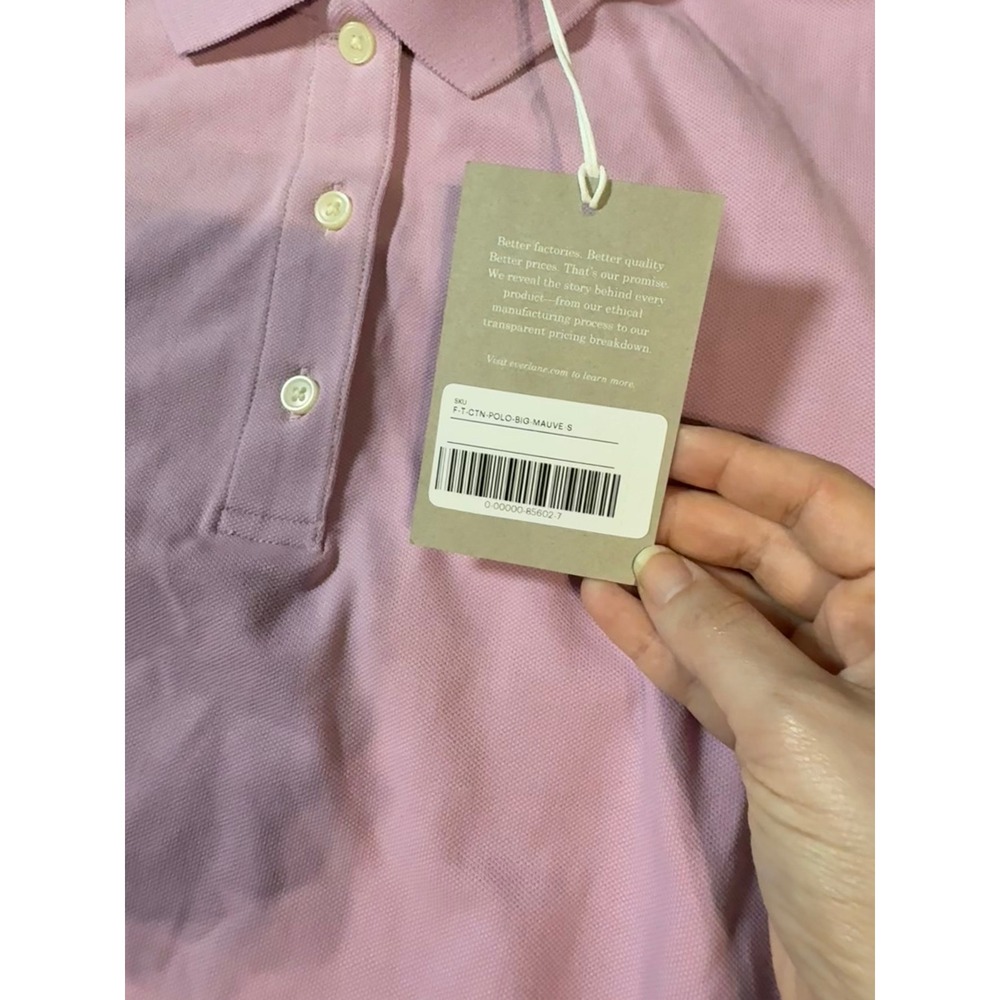 NEW Everlane Small Organic Cotton Oversized Polo Shirt Preppy Mauve Lilac Purple - Picture 7 of 8